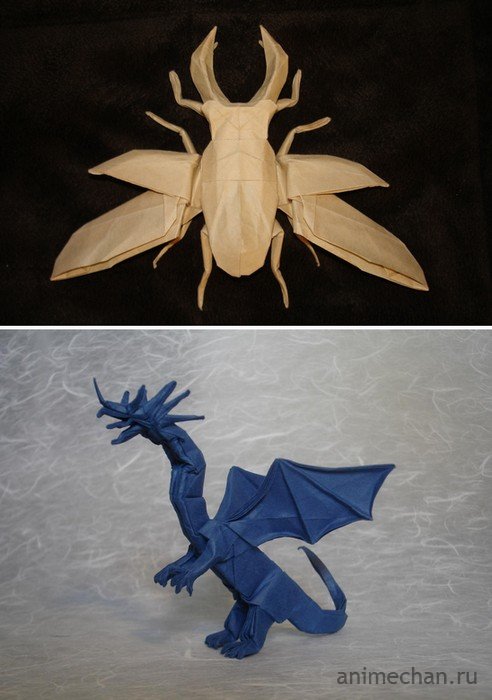 Жуки и динозавры из обычной бумаги. Оригами от Shuki Kato