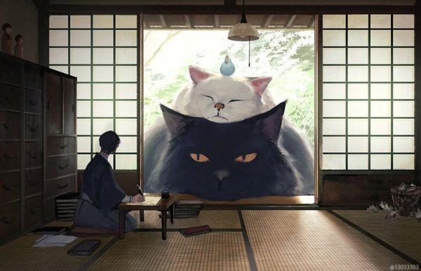 Японский художник предположил, как бы выглядел мир людей, соседствующих с большими животными