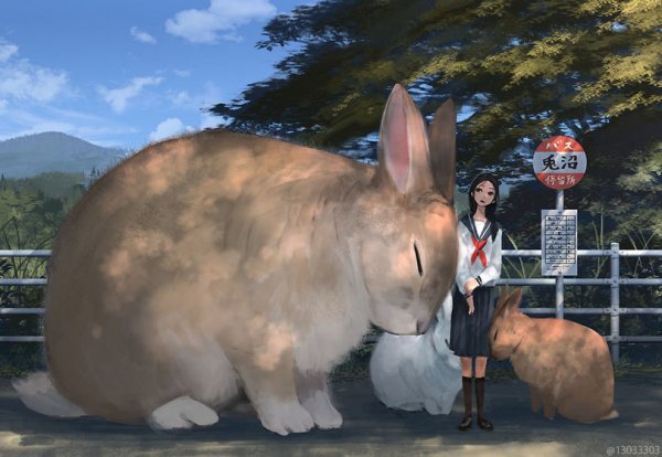 Японский художник предположил, как бы выглядел мир людей, соседствующих с большими животными
