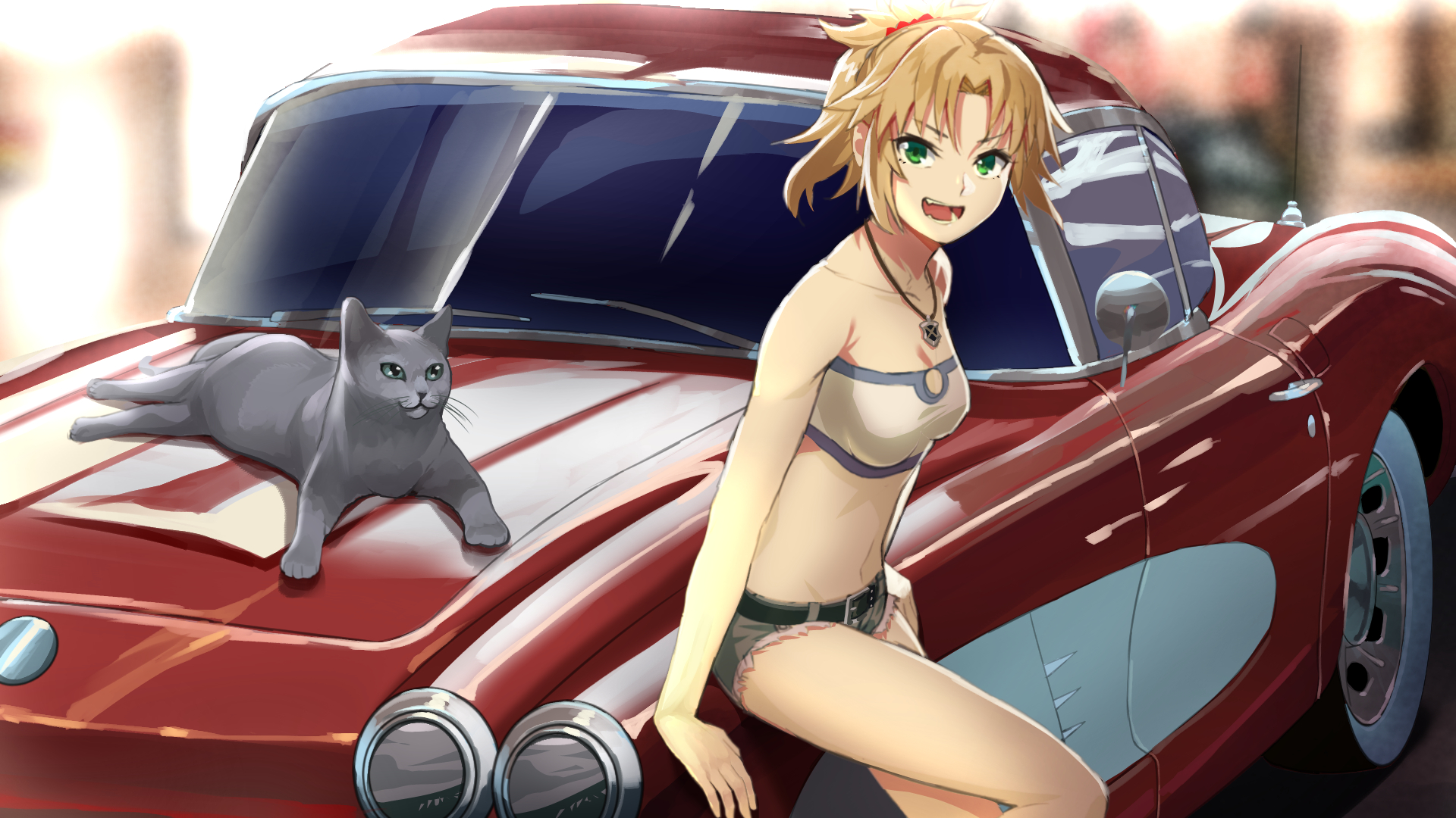 Блондинка аниме с машиной