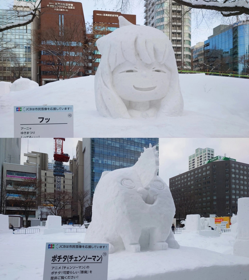 Аня и Почита из снега на Snow Miku 2023, Хоккайдо.