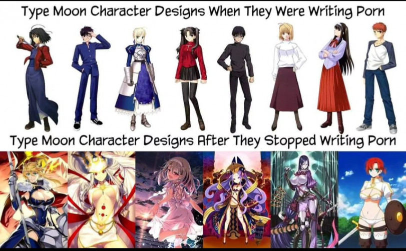 Дизайн персонажей Type-moon, когда они делали хентай, и когда перестали